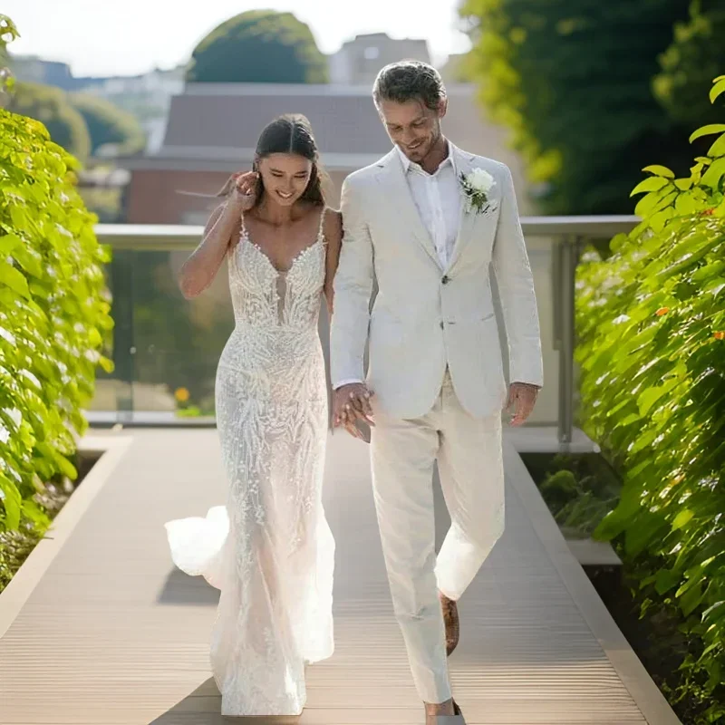 Men Formal Wear For Summer - Keten Düğün Smokin Erkekler Için Yaz
