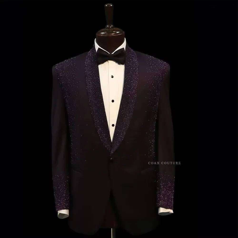 Men Formal Wear Purple - Mor Simli Kristal Resmi Erkek Takım
