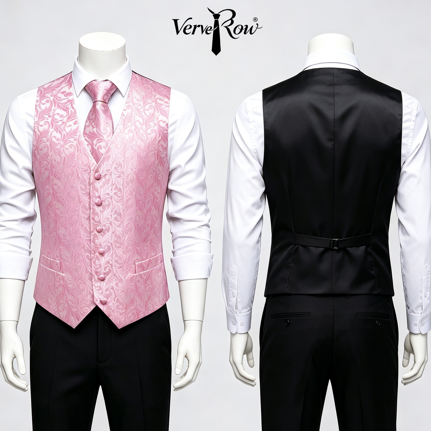 Men Formal Wear With Tie - Erkekler Pembe Kravat Mendil Üç Parçalı